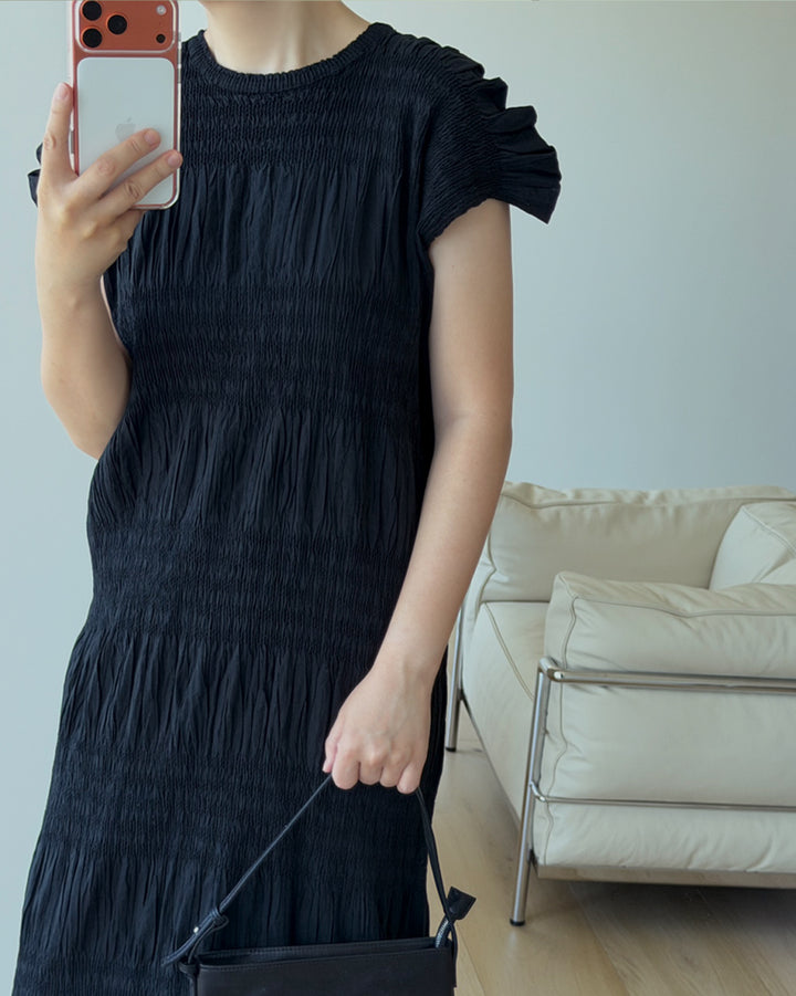 Shirred Wrinkle Tiered Maxi Dress