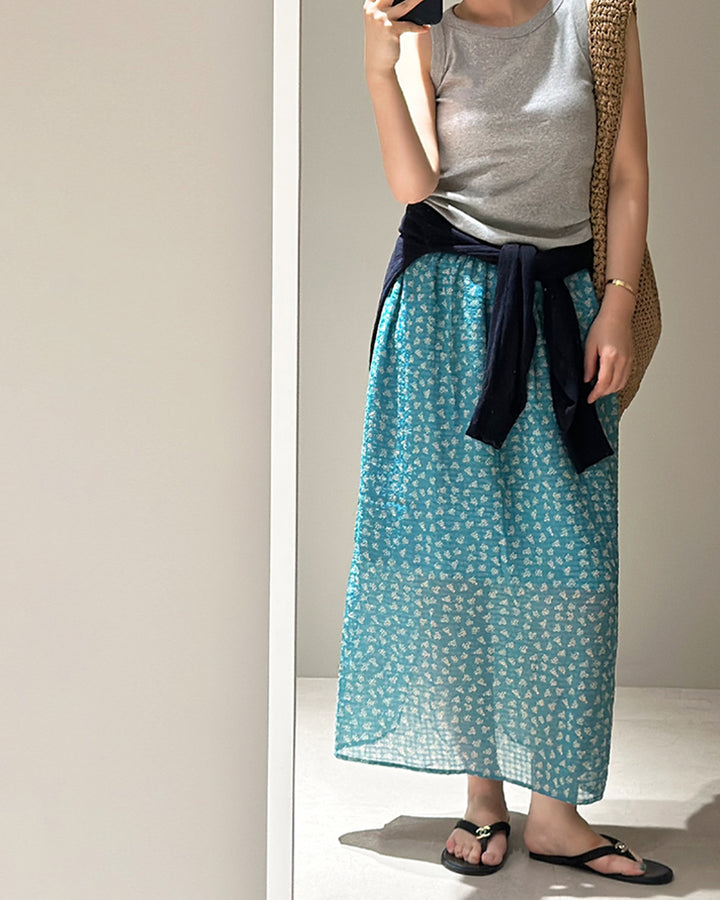 Floral Print Elastic Waist Maxi Skirt