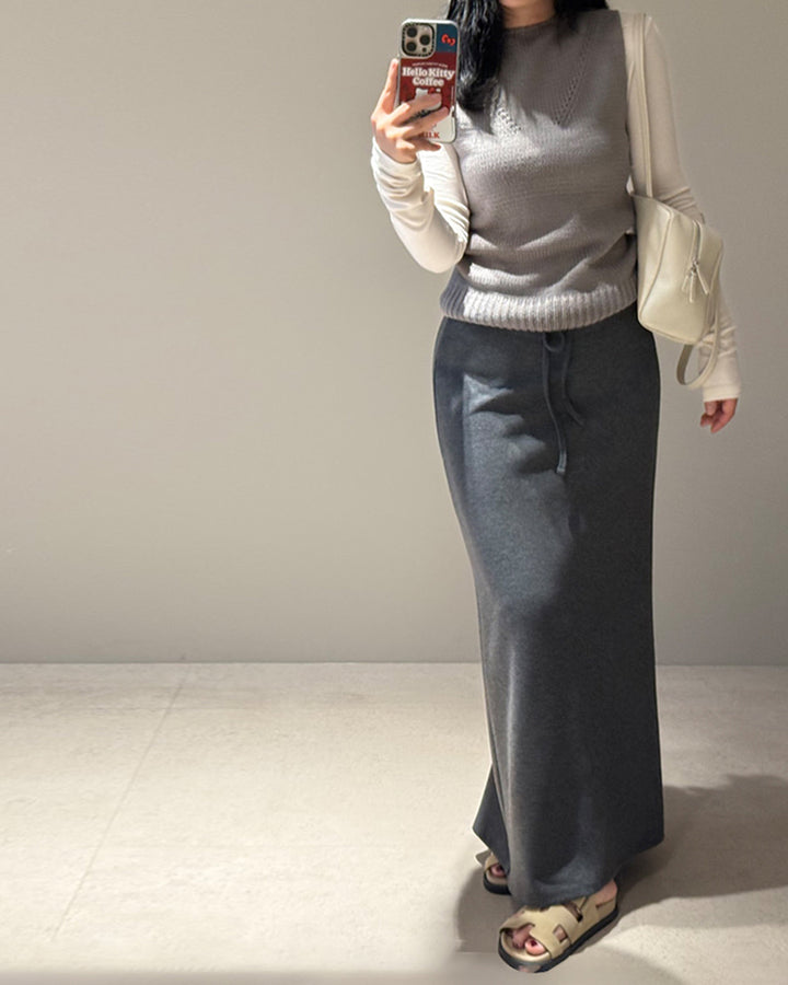 Drawstring Waist Maxi Skirt