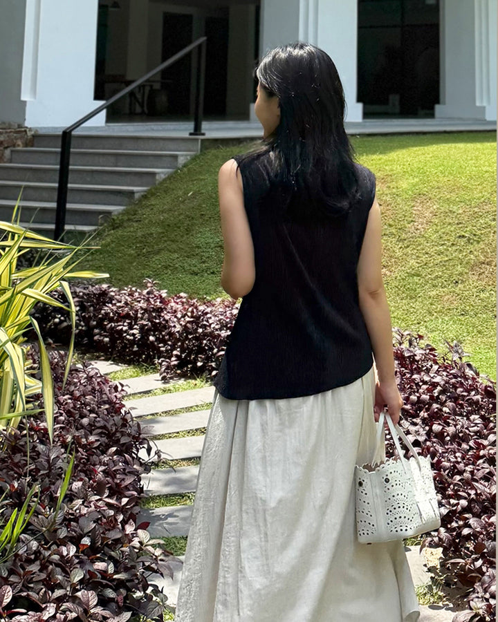 Asymmetric Layered Plisse Sleeveless Top