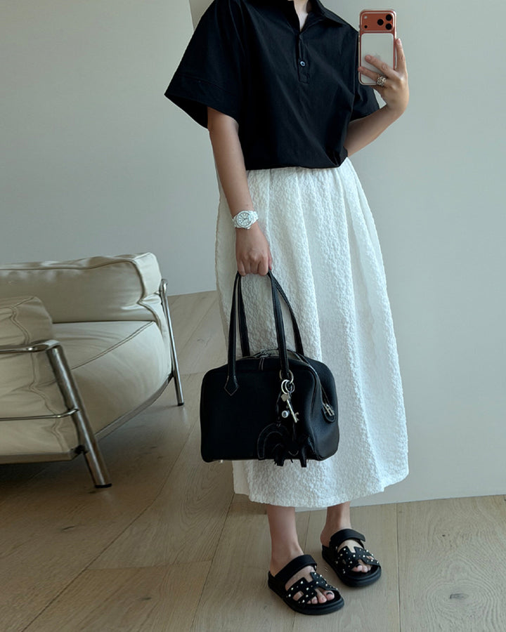 Textured Elastic Waistband Long Skirt
