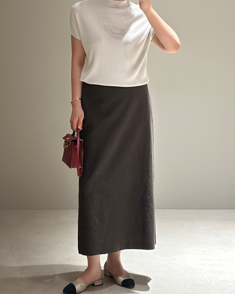 Minimalist Linen-Blend Straight Maxi Skirt