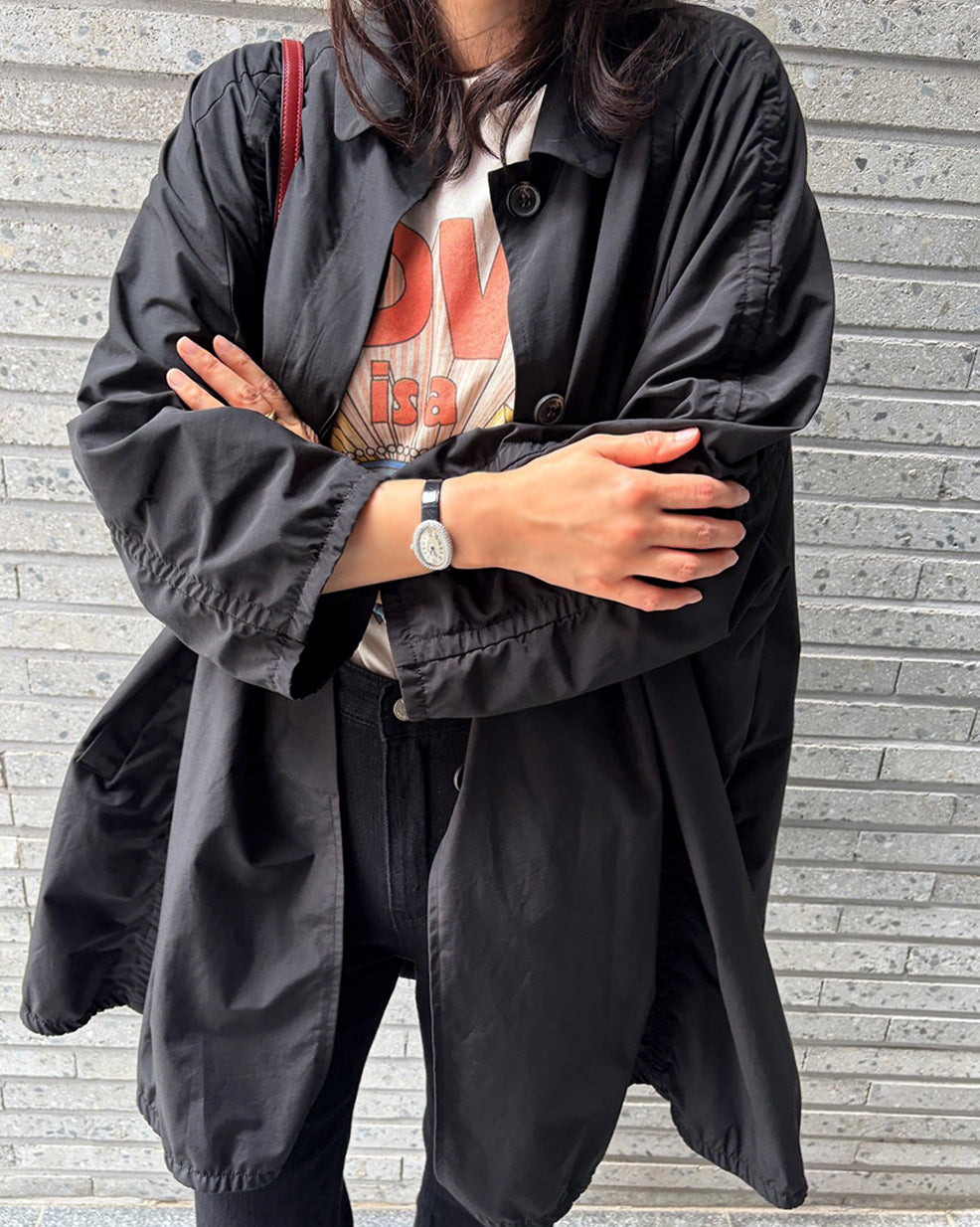Lightweight Shirred Trench Coat with Stand Collar
