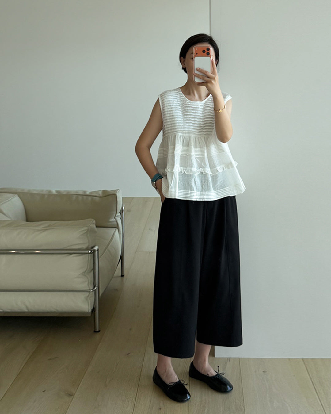 Pintuck Cropped Wide Trousers