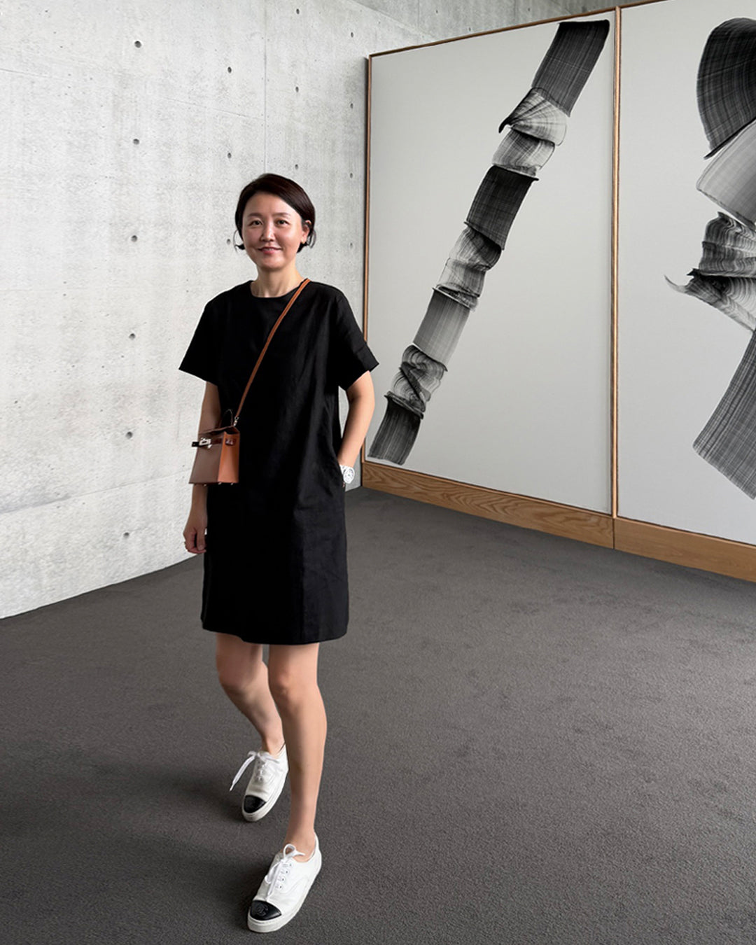Minimalist Black Linen Pocket Dress