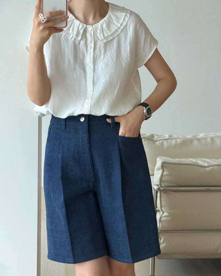 Tailored Denim Trouser Shorts
