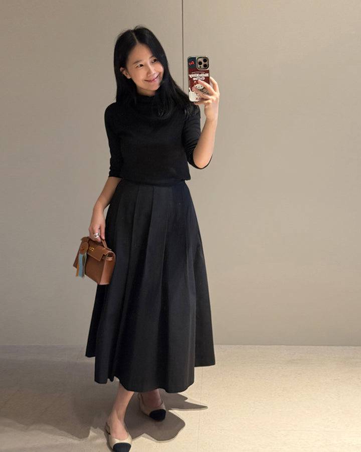 Structured Pleated Midi Skirt