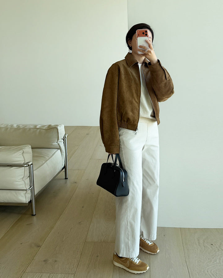 Oversized Faux Suede Blouson Jacket