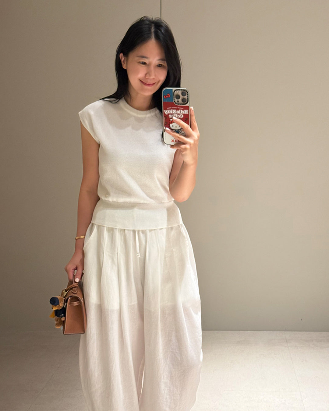 Slim Fit Ribbed Waist Cap Sleeve Knit Shirt