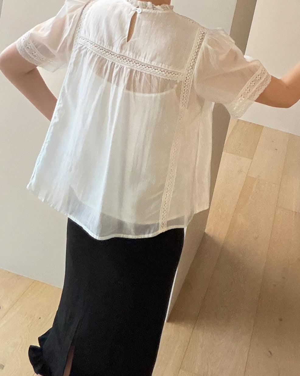 Romantic Mock Neck Lace Insert Blouse