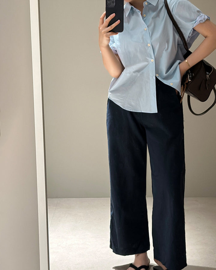 Linen Blend Wide-Leg Trousers
