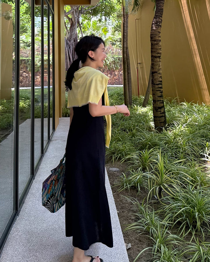 Cotton Viscose Blend Cap Sleeve Maxi Knit Dress