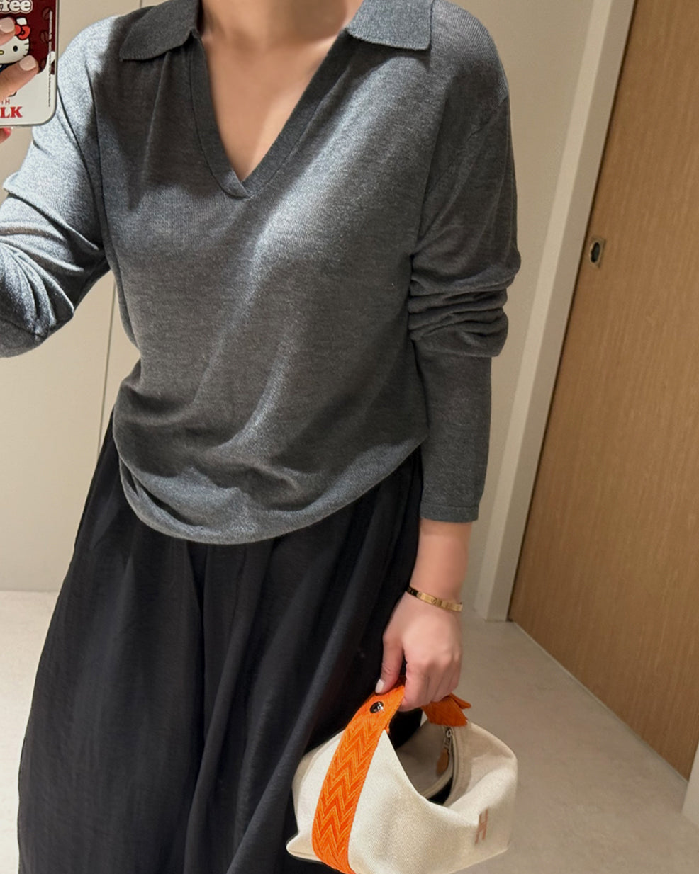 V-Neck Open Collar Knit Top