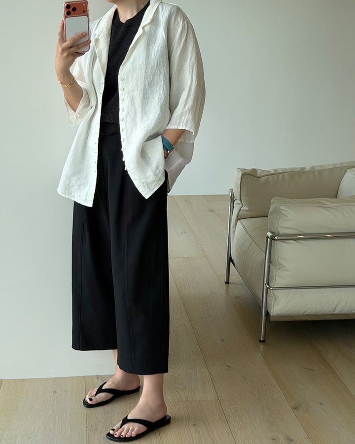 Textured Linen Multi-Button Shirt