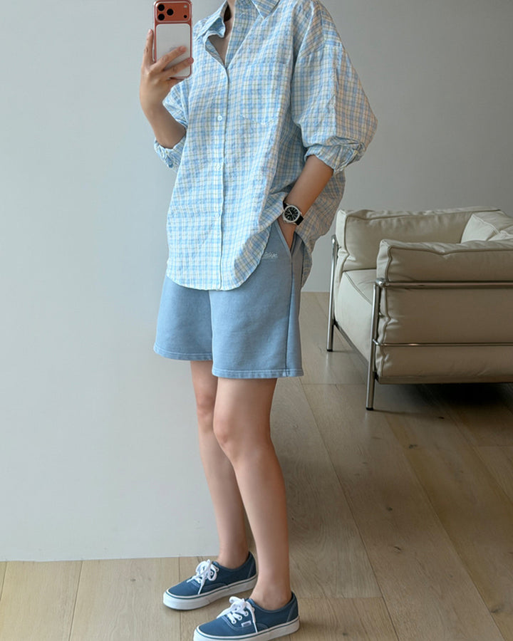 Oversized Pastel Plaid Button-Up Shirt