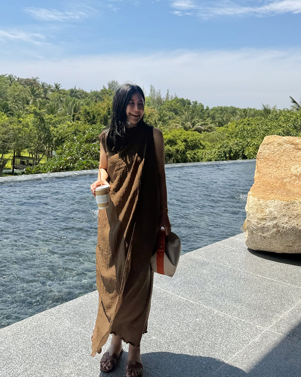 Resort Crinkle Drape Long Dress