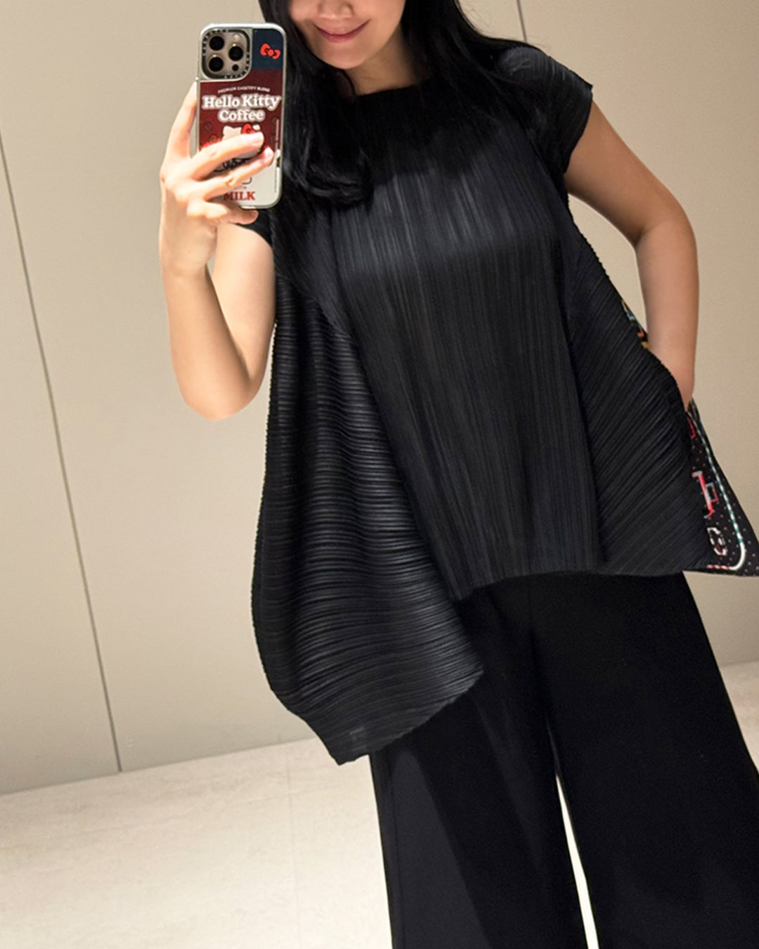 Pleated A-Line Cap Sleeve Blouse