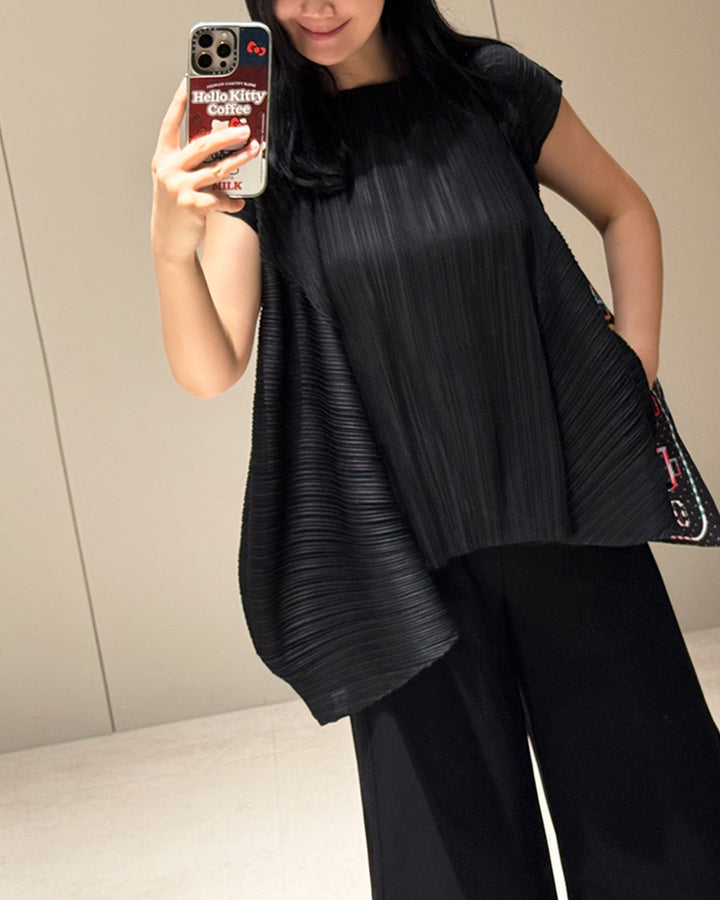 Pleated A-Line Cap Sleeve Blouse