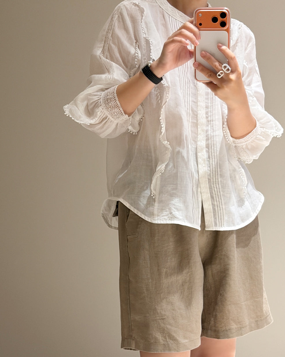 100% Linen Ruffle Blouse