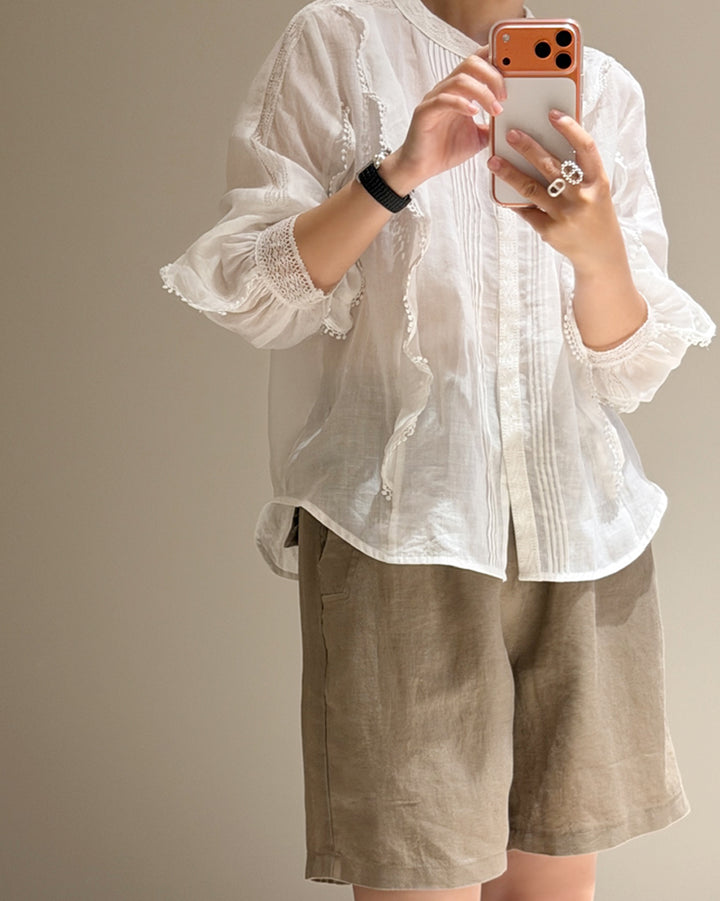 100% Linen Ruffle Blouse