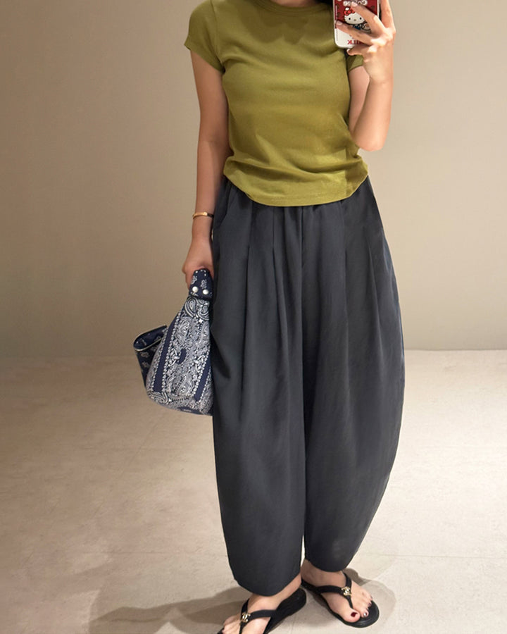 Pleated Linen Blend Baggy Pants