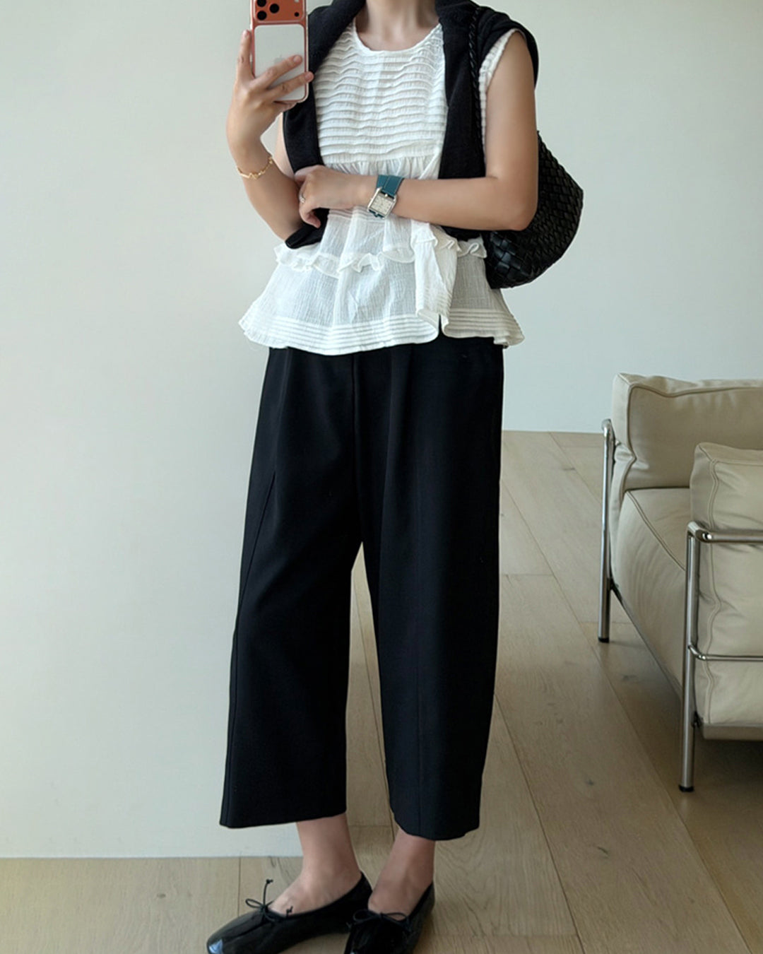 Pintuck Cropped Wide Trousers
