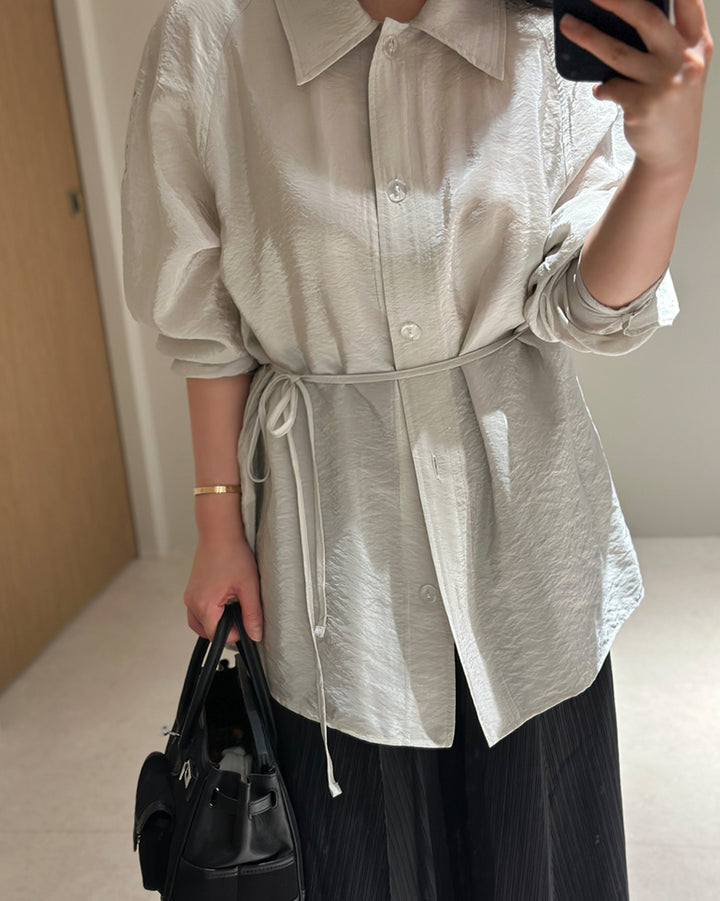 Crinkled Viscose-Blend Belted Shacket