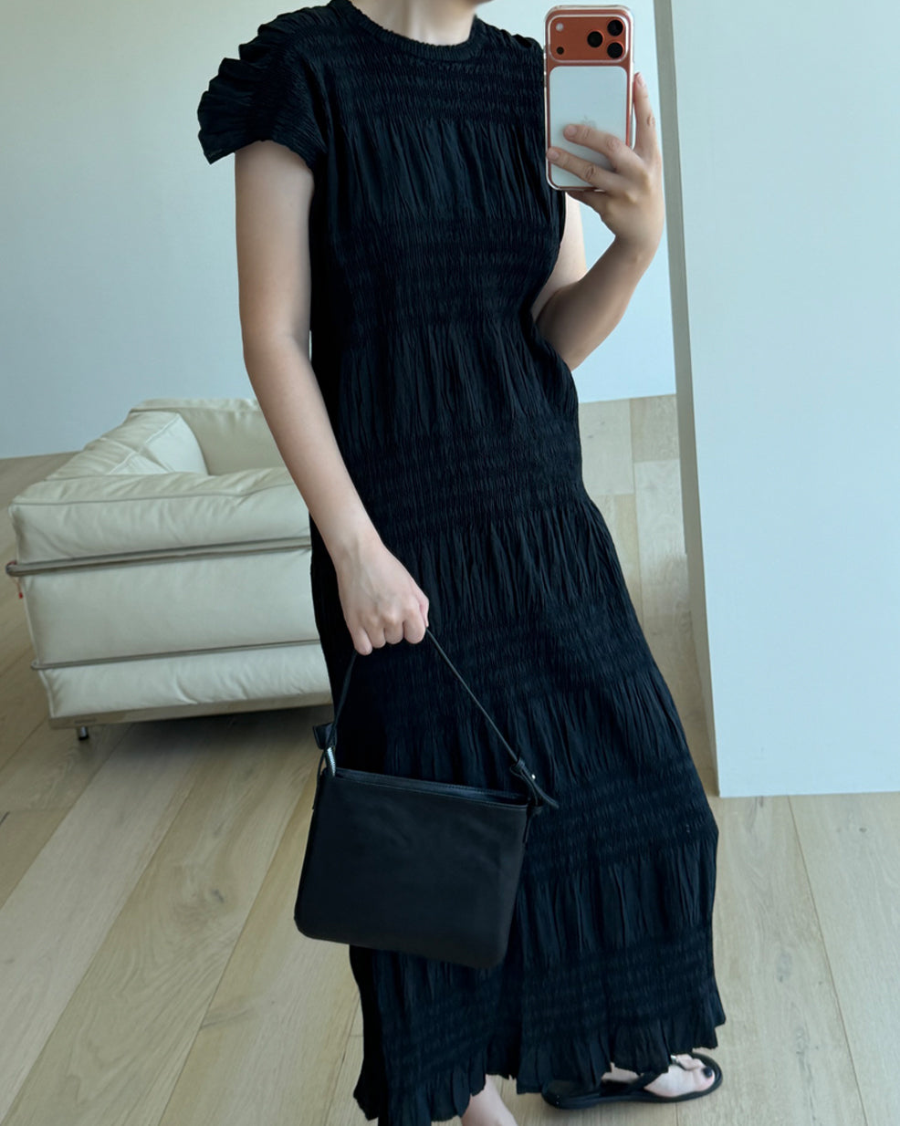 Shirred Wrinkle Tiered Maxi Dress