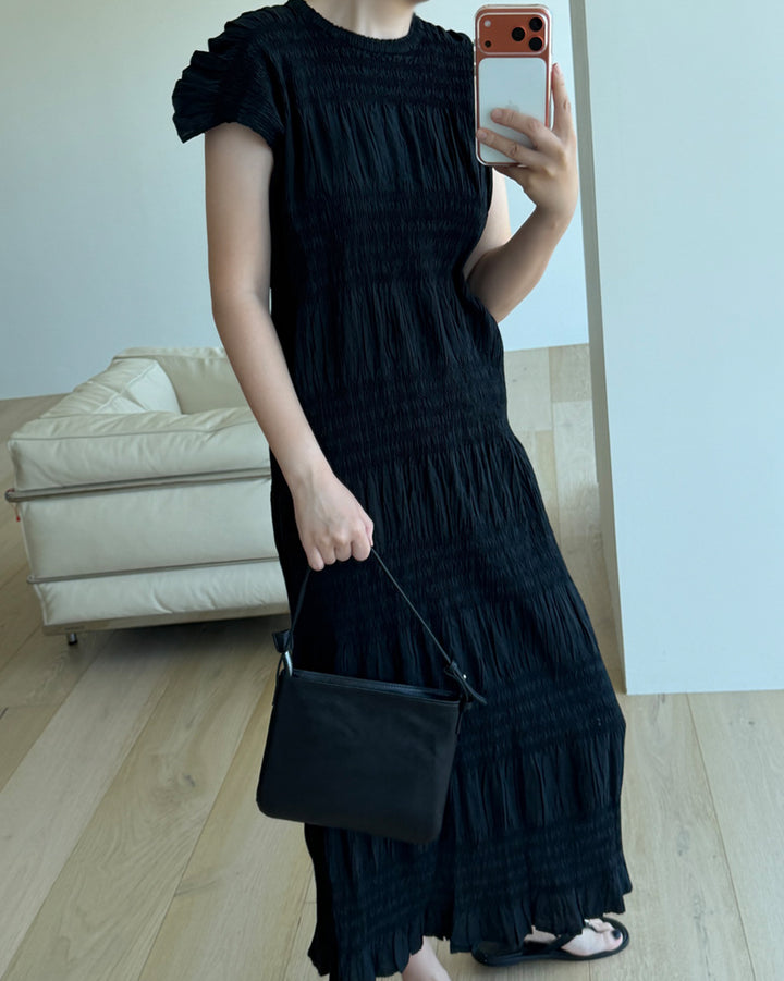 Shirred Wrinkle Tiered Maxi Dress