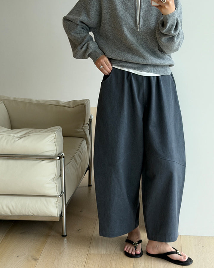 Structured Barrel-Leg Elastic Pants