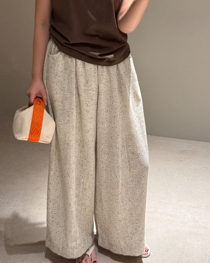Floral Printed Wide-Leg Elastic Pants