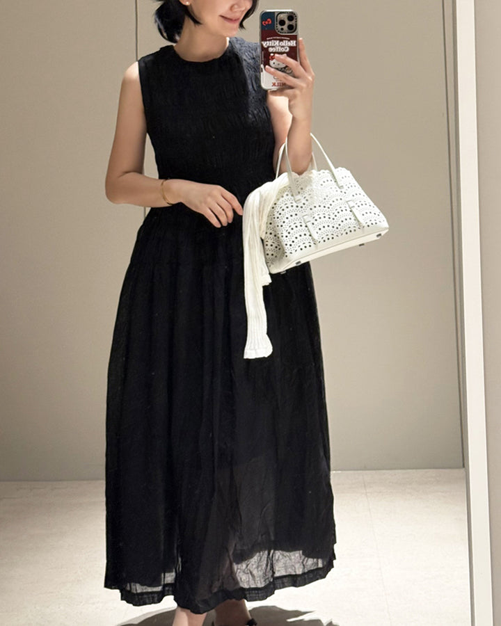 Smocked Cotton Sleeveless Maxi Dress