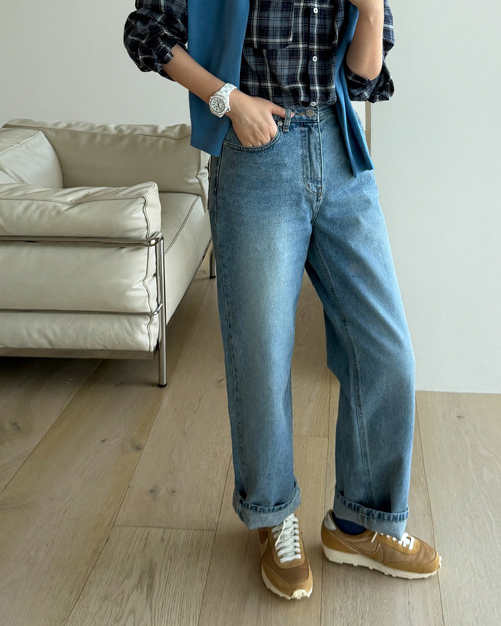 High-Waist Wide Straight Jeans