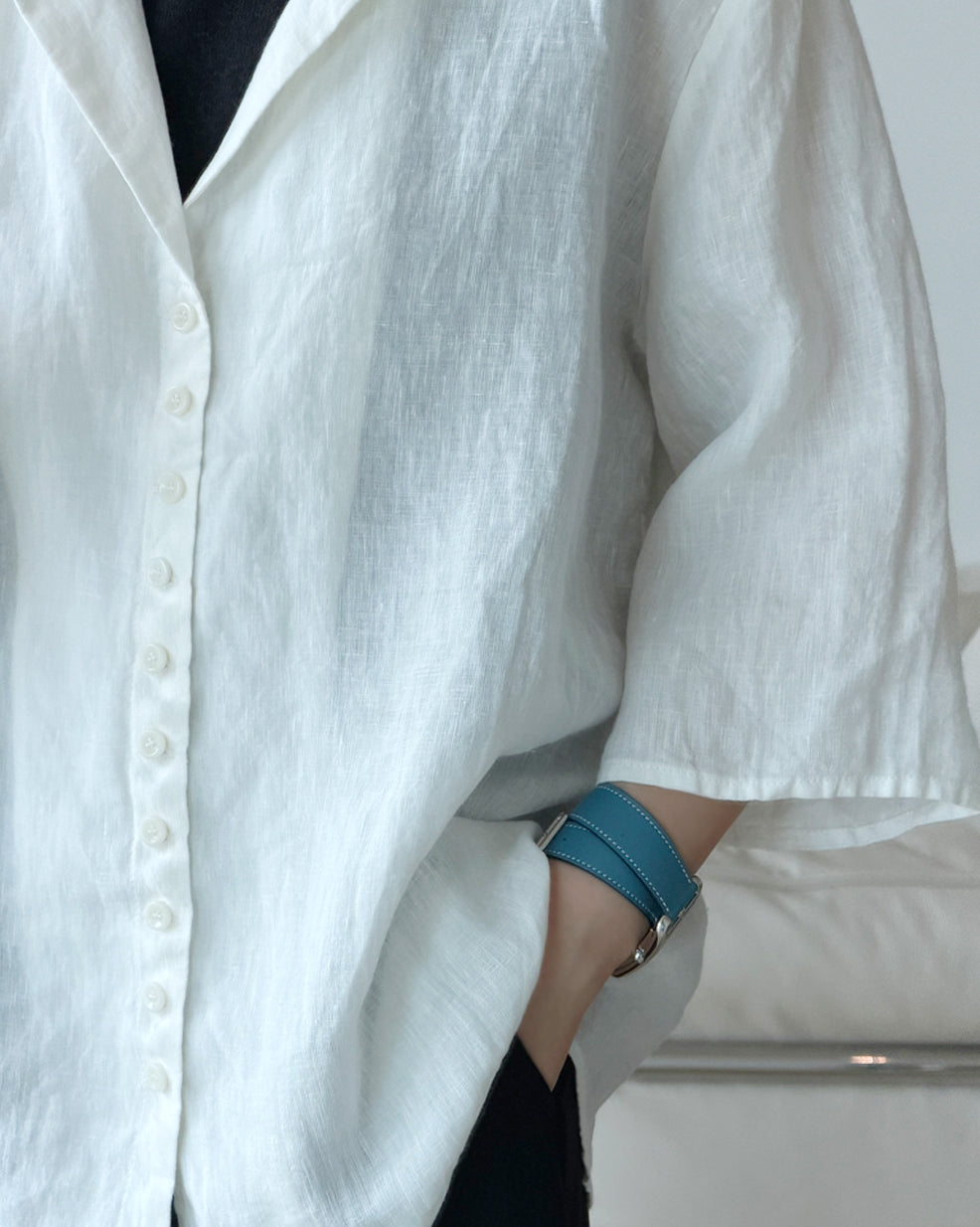 Textured Linen Multi-Button Shirt
