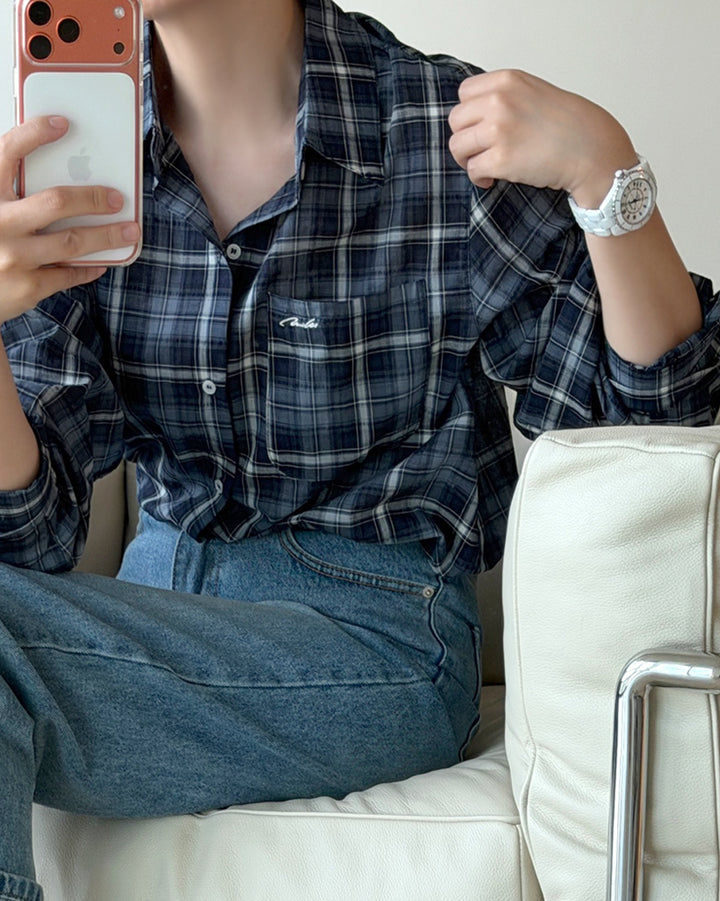 Embroidered Pocket Plaid Button-Down Shirt