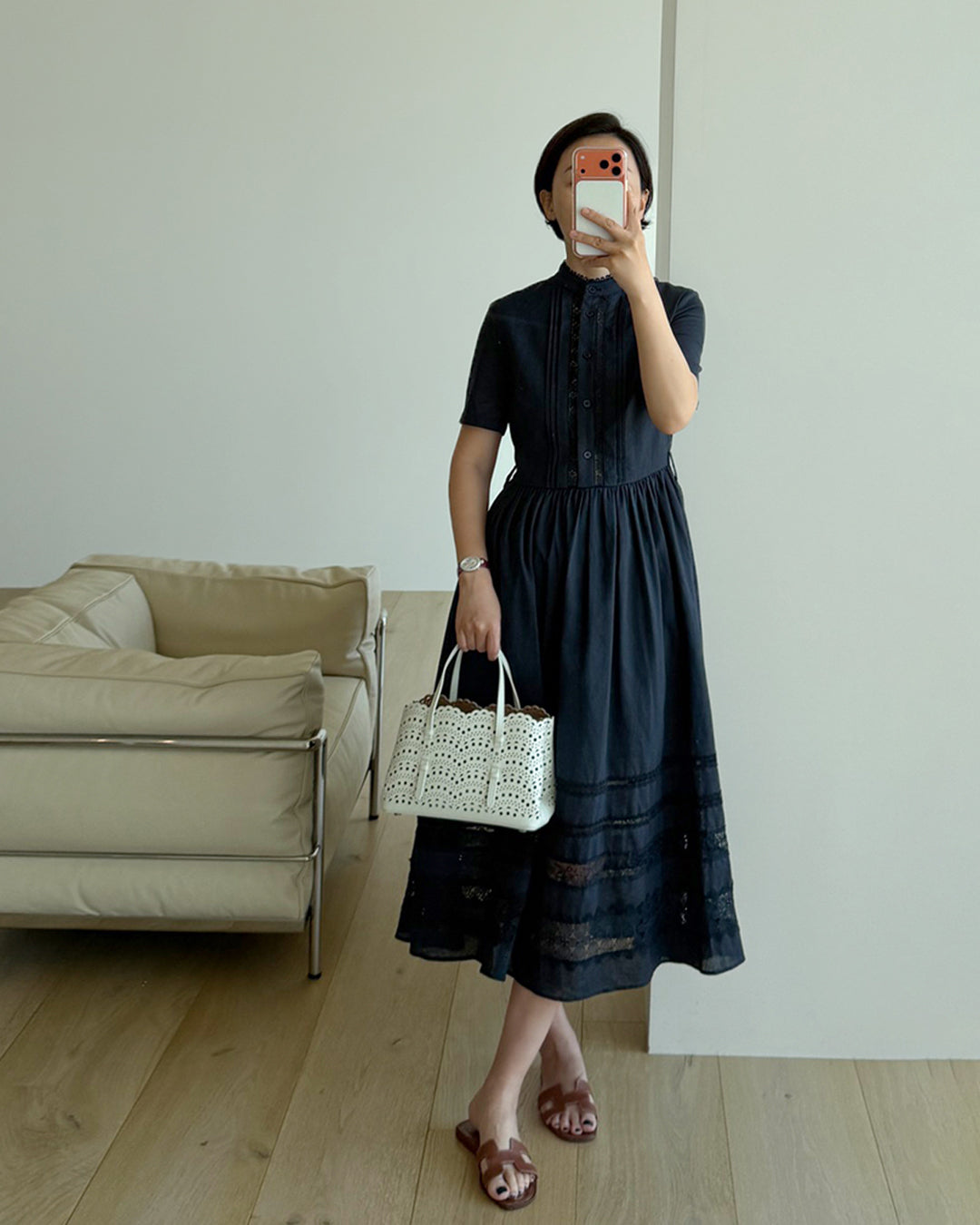 Premium 100% Linen Eyelet Embroidered Dress