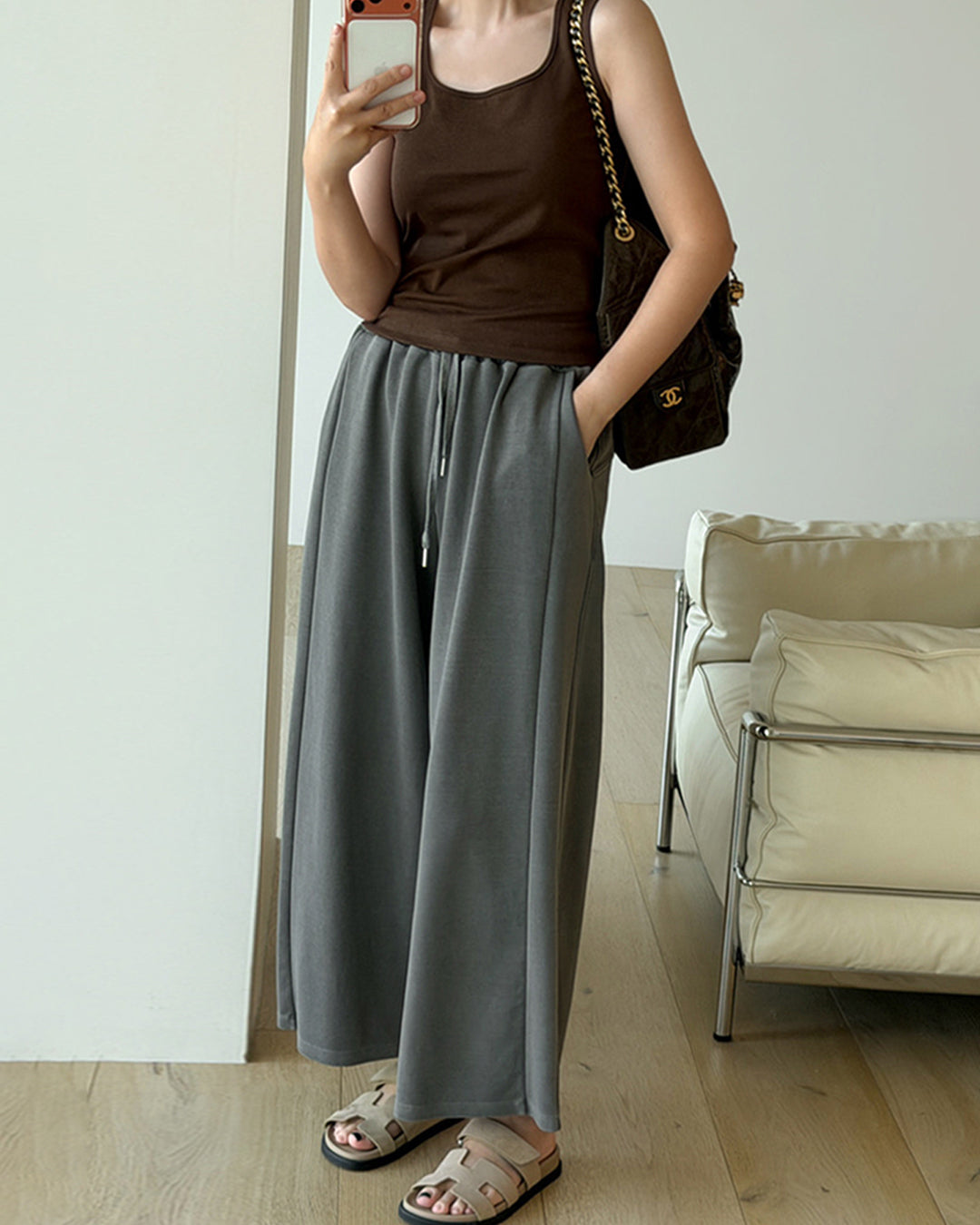 Muted Tone Wide-Leg Lounge Pants
