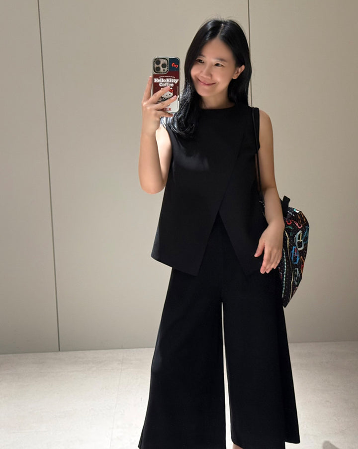 Layered Wrap-Front Sleeveless Top