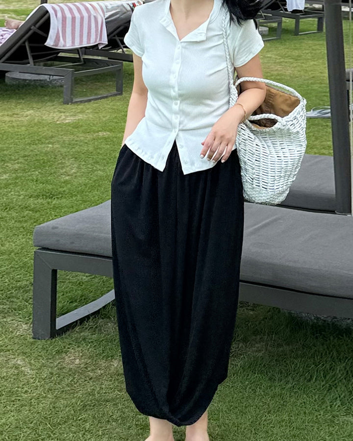 Ribbed Button-Down Short Sleeve Tee