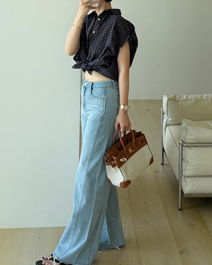 Plaid Rolled-Sleeve Cotton Shirt