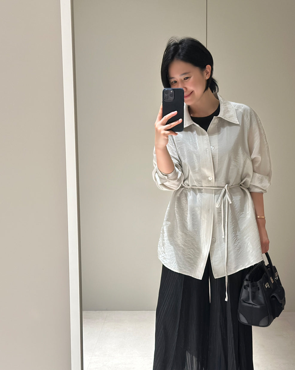 Crinkled Viscose-Blend Belted Shacket