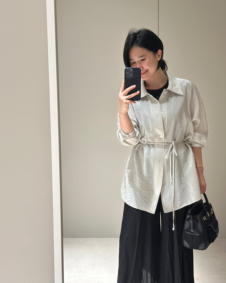 Crinkled Viscose-Blend Belted Shacket
