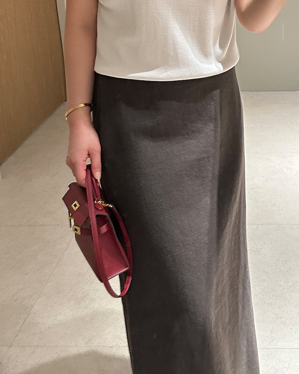 Minimalist Linen-Blend Straight Maxi Skirt