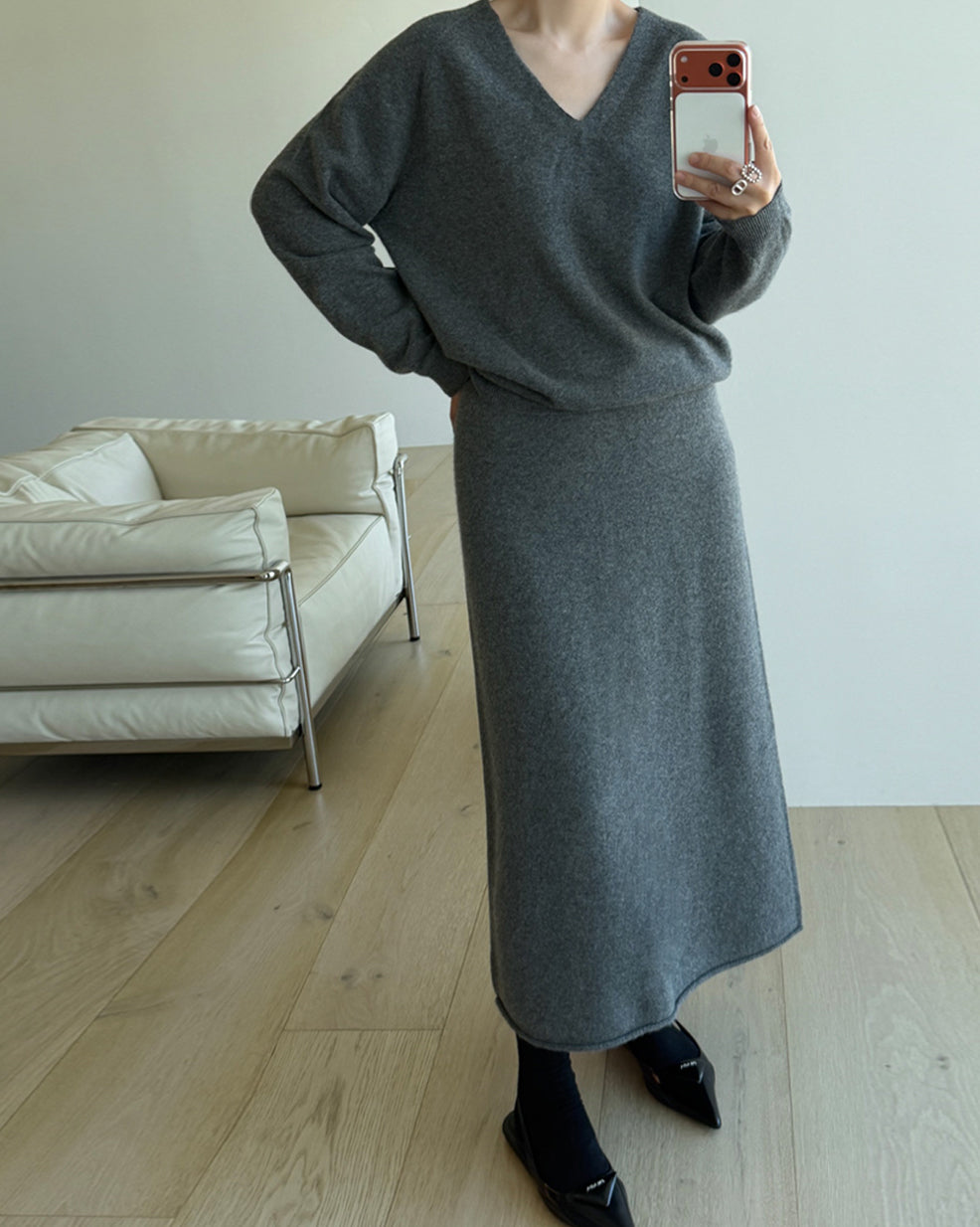 リラックスedストレートニットマキシスカート