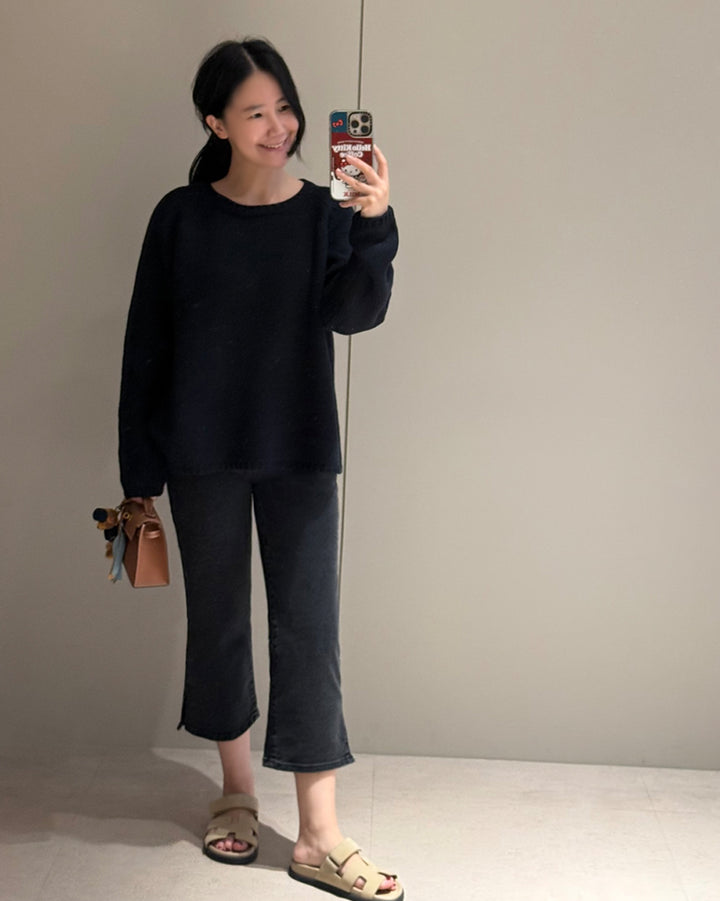 Washed Black Ankle Denim with Hem Slits