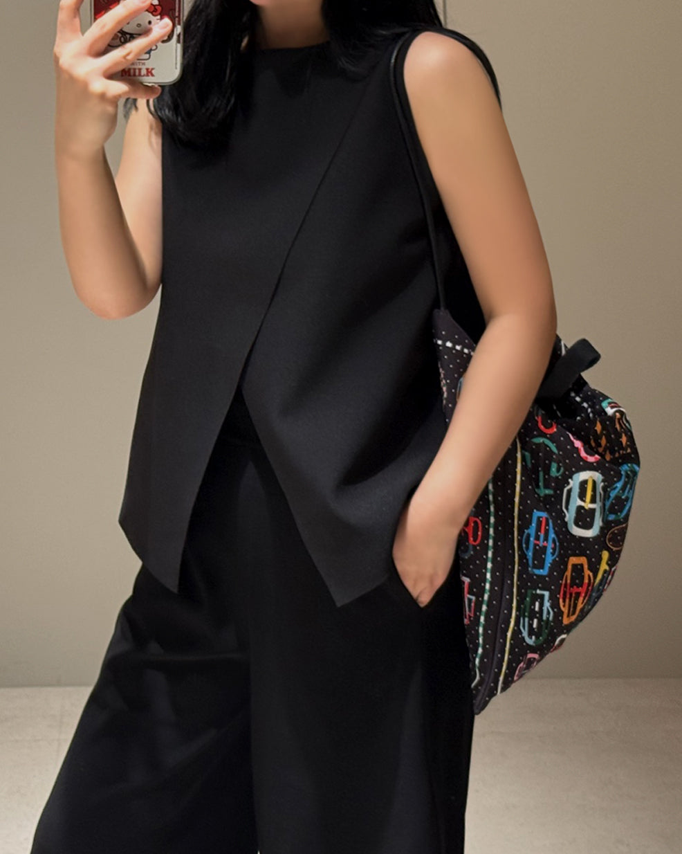 Layered Wrap-Front Sleeveless Top