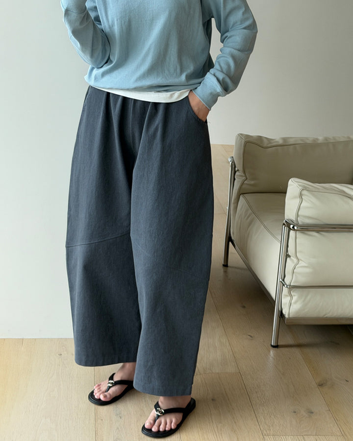 Structured Barrel-Leg Elastic Pants