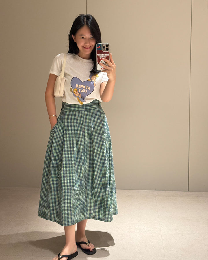 Textured Plaid Pleated Maxi Skirt
