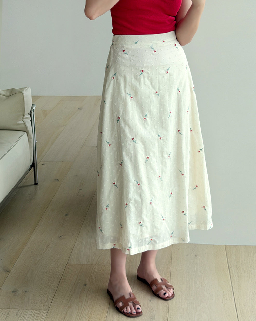 Vintage Floral Embroidered Plaid A-Line Long Skirt