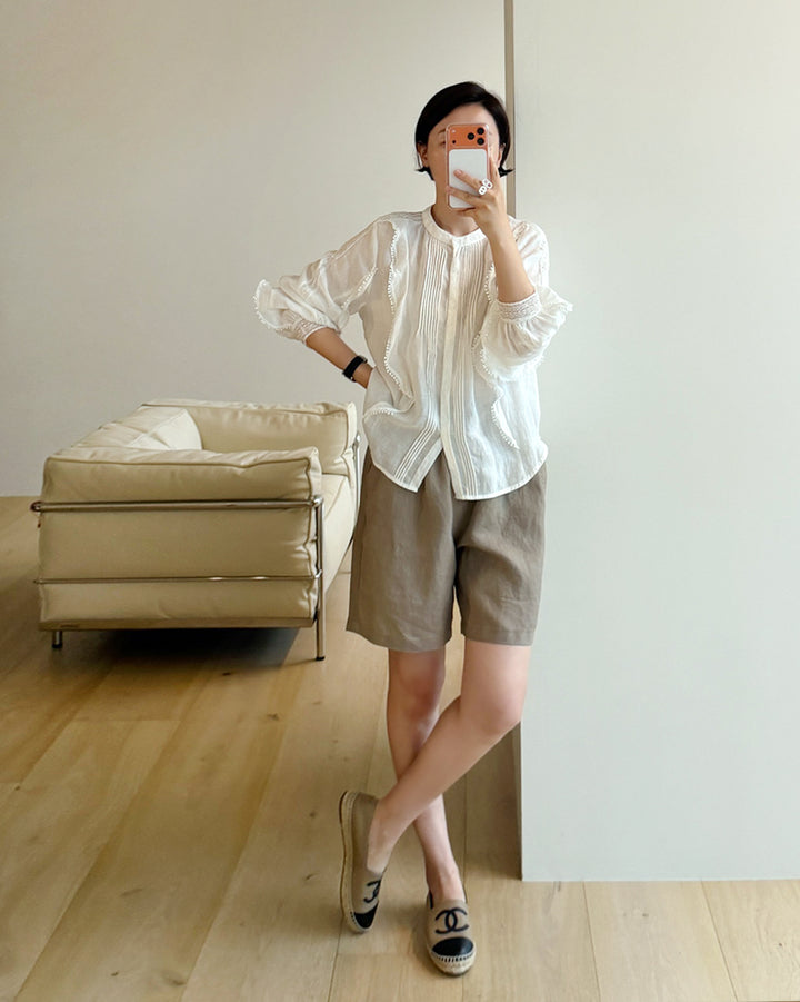 100% Linen Ruffle Blouse